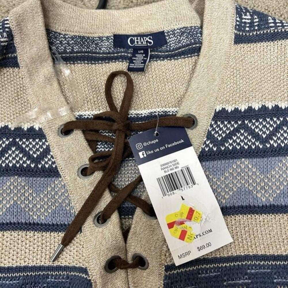 NWT Chaps Women’s Southwestern Knit Tie Up Front Sweater Size L Boho Chic - Picture 6 of 10